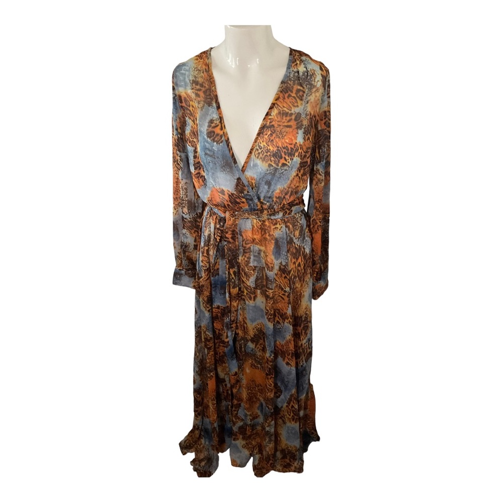 Spy Zone Exchange Patterned Low Cut Maxi Dress With Sash. Size L
